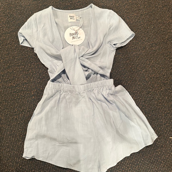 Princess Polly Ragnar Tie Front Romper Blue - Picture 5 of 5